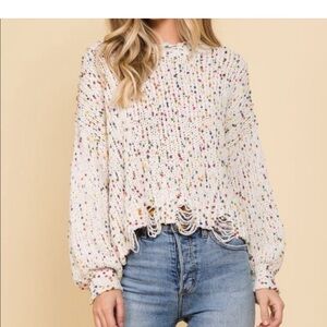 Main Strip Confetti Crewneck Distressed Sweater Sz L